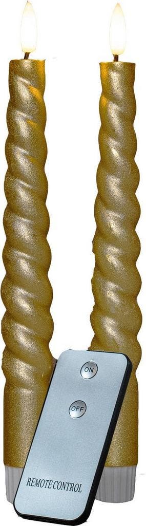 Annas Collection LED dinerkaarsen swirl - goud - 2x st - 23, Ophalen of Verzenden, Nieuw