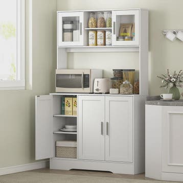 HOMCOM Keuken Buffetkast Scandinavisch Wit met Glazen Deuren, Verzenden, Nieuw