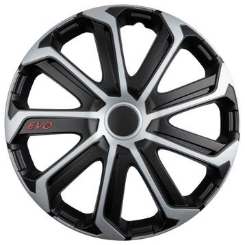 Wieldoppen 14 inch - Evo Zilver/Zwart - wieldoppenset, Auto diversen, Wieldoppen, Verzenden, Nieuw