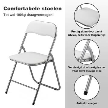 BARDI 4 Stuks Klapstoelen met Kussentjes 100KG - WIT, Wit, Nieuw, Klapstoel met PVC Zitvlak en Rugleuning met Kussen, Ophalen of Verzenden