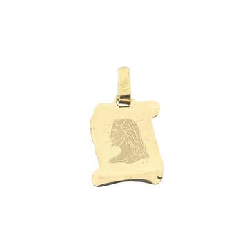 Gouden hanger van het gezicht van Jezus op perkament, Ophalen of Verzenden, Gebruikt, Goud, Overige merken