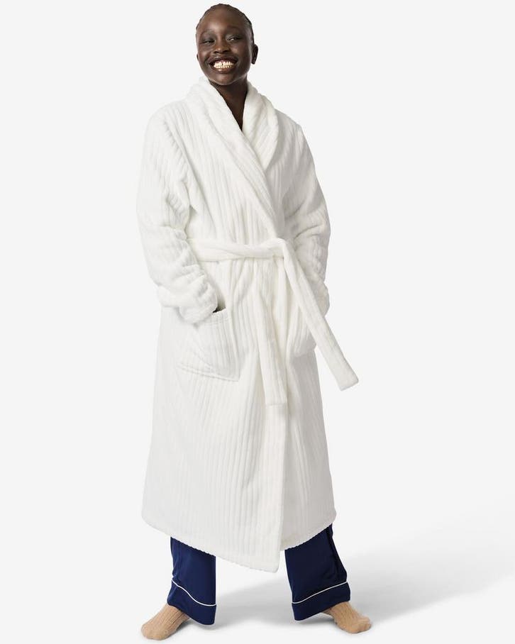 HEMA Badjas rib fleece wit, Kleding | Dames, Ondergoed en Lingerie, Verzenden