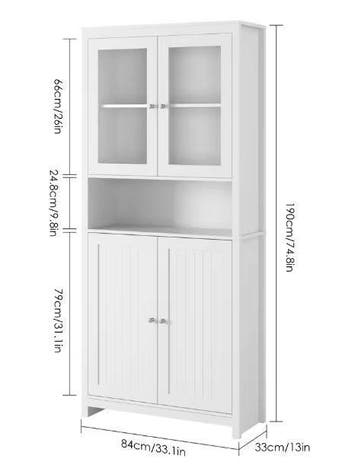 Witte Vitrinekast 190cm – Glazen &amp; Houten Deuren Kast, Verzenden, Nieuw