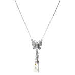 Witgouden collier met diamant vlinder en parel 42 cm 18, Verzenden, Zo goed als nieuw, Goud