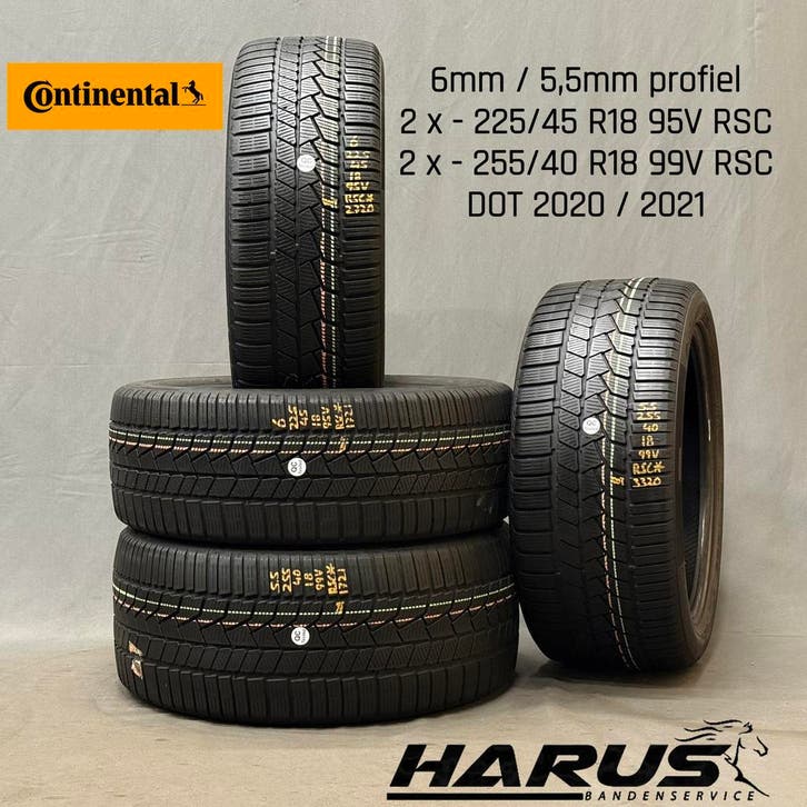 225/45/18 255/40/18 Continental winterbanden 6/5,5mm profiel, Auto-onderdelen, Banden en Velgen, 18 inch, Erkend duurzaam, Winterbanden