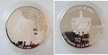 1989 Kuba 10 Pesos Bastille Cuba Piefort Pp zilver, Verzenden