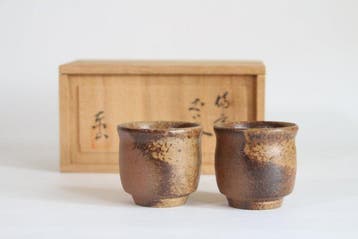 Bizen-keramiek Sake-kopjes, set van twee – Koichi Yoshida –