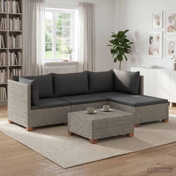vidaXL 5 st Rieten Loungeset met Kussens GENDT Natuurlijk, Tuin en Terras, Tuinsets en Loungesets, 5 zitplaatsen, Nieuw, Loungeset