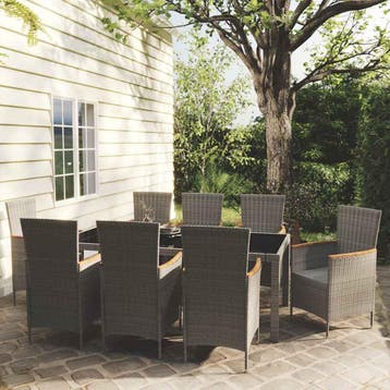 vidaXL 9-delige Tuinset met kussens poly rattan grijs, Tuin en Terras, Verzenden, Nieuw, 8 zitplaatsen, Tuinset