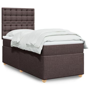 vidaXL Boxspring met matras stof donkerbruin 90x200 cm, 90 cm, Eenpersoons, Bruin, Verzenden