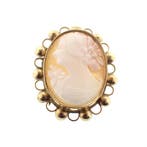 Antiek gouden broche met camee, Gebruikt, Overige kleuren, Ophalen of Verzenden, Met edelsteen