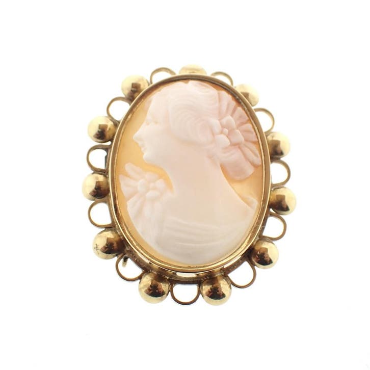 Antiek gouden broche met camee, Sieraden, Tassen en Uiterlijk, Broches, Goud, Gebruikt, Met edelsteen, Goud, Ophalen of Verzenden