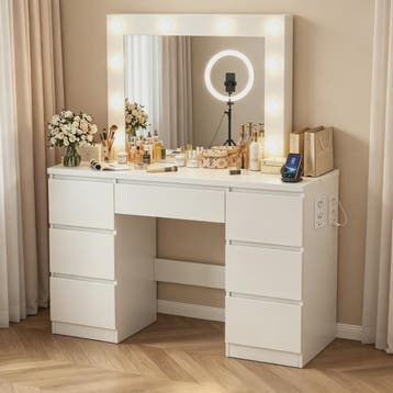 Kaptafel met Grote Spiegel, Verstelbare LED Verlichting en I, Huis en Inrichting, Tafels | Kaptafels, Verzenden, Nieuw