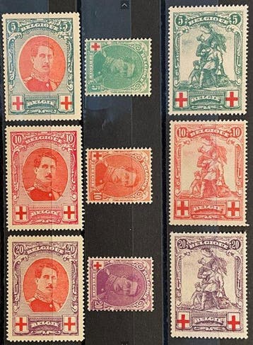 België 1914/1915 - Reeksen Rode Kruis : Mérode en Albert I, Postzegels en Munten, Gestempeld