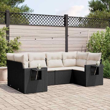 vidaXL 6-delige Loungeset met kussens poly rattan zwart, Tuin en Terras, Verzenden, Nieuw, Loungeset