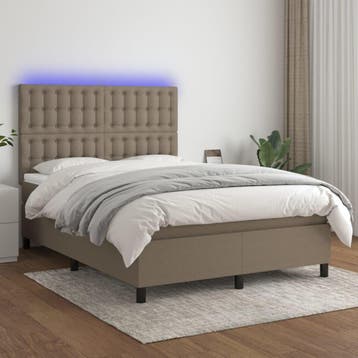 vidaXL Boxspring met matras en LED stof taupe 140x190 cm, Verzenden, Stof, Nieuw, Tweepersoons
