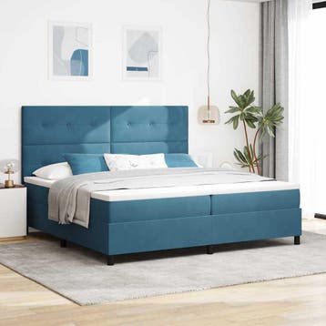 vidaXL Boxspringbed met hoofdeinde Donkerblauw 200 x 200 cm, Verzenden, Nieuw, Blauw, Stof