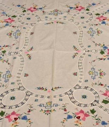 Tafelkleed - 260 cm - 160 cm - Vintage tafellaken - met de, Antiek en Kunst