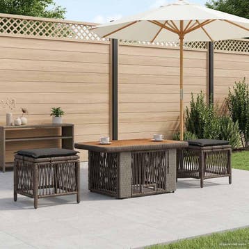 vidaXL Tuin eettafelset 3 st Grijs en Donkergrijs poly, Verzenden, Nieuw, Rotan, 3 zitplaatsen