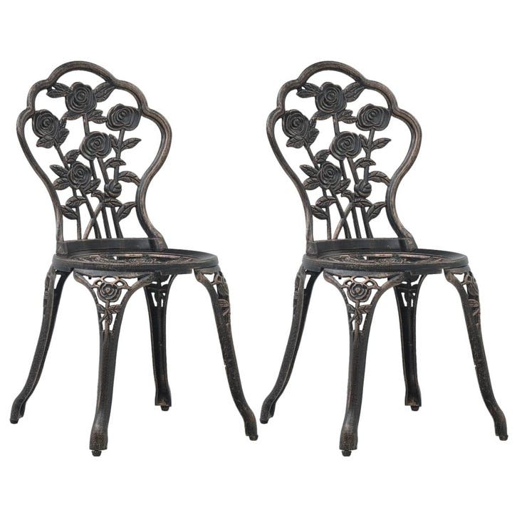 vidaXL Bistrostoelen 2 st gietaluminium bronskleurig, Tuin en Terras, Tuinstoelen, Nieuw, Metaal, Verzenden