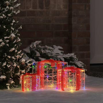vidaXL Cadeau Doos 3 st 60 LEDs Multikleur 20 x 20 x 20 cm, Diversen, Kerst, Verzenden, Nieuw