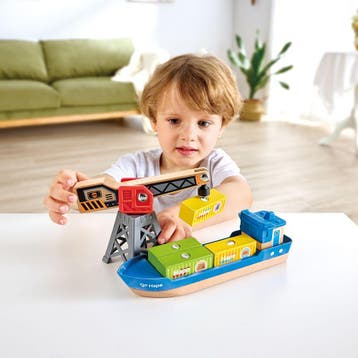 Hape vrachtschip speelgoed met kraa van €18,99 voor €17,94, Ophalen of Verzenden, Nieuw