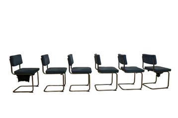 Set van 6 buisframe stoelen met blauwe ribcord bekleding – c, Ophalen of Verzenden, Nieuw