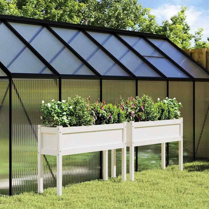 vidaXL Plantenbakken met poten 2 st massief grenenhout wit, Tuin en Terras, Bloembakken en Plantenbakken, 100 cm of meer, Nieuw