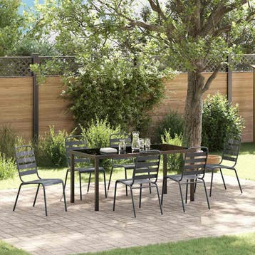 vidaXL Tuin eettafelset 7 pcs Antraciet Gepoedercoat staal, Verzenden, Nieuw, 7 zitplaatsen