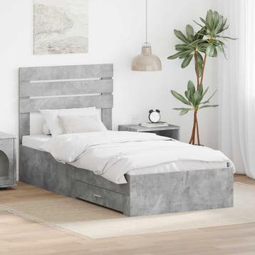 vidaXL Bedframe Beton Grijs en Zilver 70 x 190 cm Bewerkt, Verzenden, Nieuw, Grijs, Hout