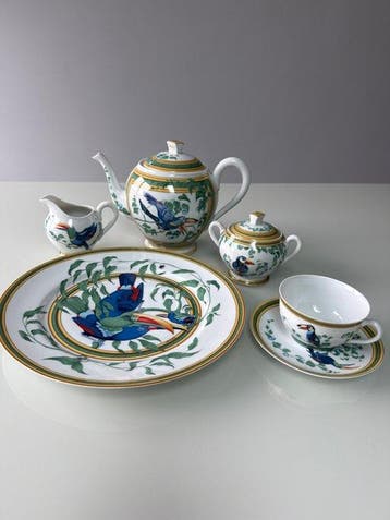 Hermès - Theeservies (5) - Toucans - Porselein