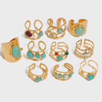 Bohemian Ringen met Natuursteen (Turquoise & Malachiet) - Go, Verzenden, Nieuw