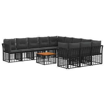 vidaXL Buiten bankenset 12 pcs Zwart en Donkergrijs, Verzenden, Nieuw, Rotan, 2 zitplaatsen
