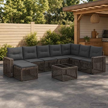 vidaXL Tuinbankenset 9 st Grijs en Donkergrijs poly rattan, Verzenden, Nieuw, Meer dan 8 zitplaatsen
