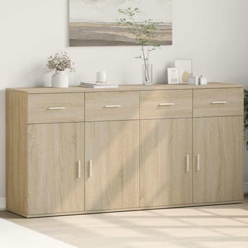vidaXL Dressoirs 2 st 79x38x80 cm bewerkt hout sonoma, Verzenden, Nieuw, Overige houtsoorten, Minder dan 50 cm