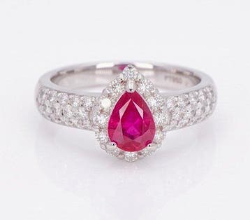 Verlovingsring Platina - 1.36ct. tw. Robijn - Diamant, Sieraden, Tassen en Uiterlijk, Antieke sieraden