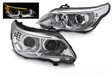 3D LED Angel Eyes koplampen Chrome geschikt voor BMW E60 E61, Verzenden, Nieuw, Universele onderdelen