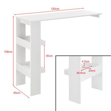Bartafel Bromoella 2 planken wandmontage 120x45x106 wit, Verzenden, Nieuw