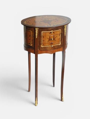 Bijzettafel - Hout, Messing - Inlegwerk in Louis XV-stijl