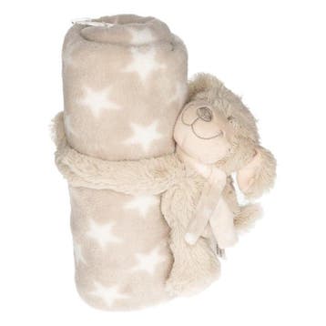 Baby/kinder beige dekentje met hondenknuffel - pluche, Verzenden, Nieuw
