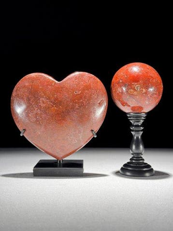 GEEN MINIMUMPRIJS - Prachtig paar rode jaspis Hartvormig &, Antiek en Kunst, Kunst | Designobjecten
