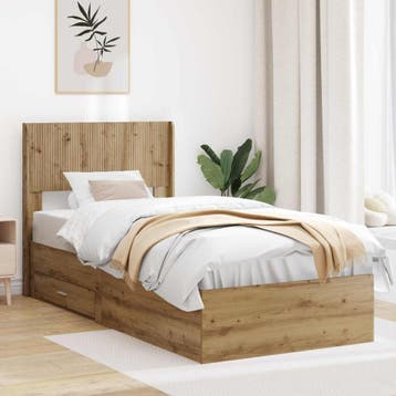 vidaXL Bedframe met opbergruimte en hoofdbord Artisanaal, Huis en Inrichting, Slaapkamer | Bedden, Verzenden, Nieuw, Bruin, Hout