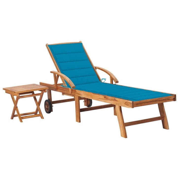vidaXL Ligbed met tafel en kussen massief teakhout, Tuin en Terras, Ligbedden, Nieuw, Verzenden