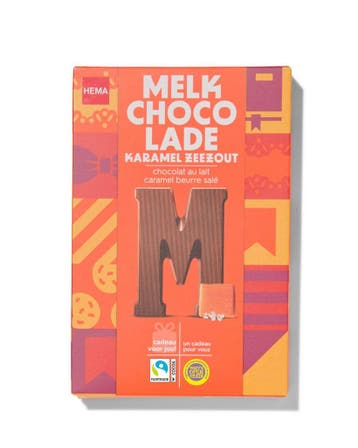 HEMA Chocoladeletter melk karamel zeezout M 135g, Verzenden, Nieuw