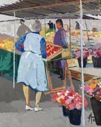 Yves Offret (XX) - Les fleurs, les fruits sur le marché
