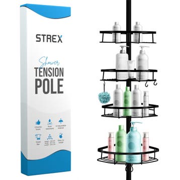 Strex Telescopisch Doucherek Zwart - 70-275 cm - 4 Mandjes, Huis en Inrichting, Verzenden, Nieuw