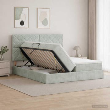 vidaXL Opslag bed met hoofdeinde Lichtgrijs 180 x 200 cm, Verzenden, Nieuw, Tweepersoons, Stof
