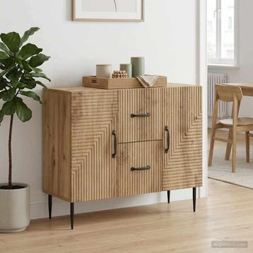 vidaXL Dressoir Artisanaal eiken 89 x 34,5 x 60 cm Bewerkt, Huis en Inrichting, Kasten | Dressoirs, Verzenden, Nieuw, Overige houtsoorten