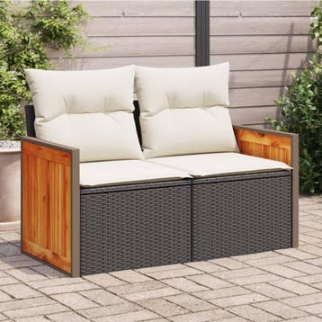 vidaXL Tuinbank 2-zits met kussens poly rattan zwart, Tuin en Terras, Verzenden, Nieuw