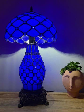 Tafellamp - « Blue Pearl » met twee lichtbronnen. - vitraal, Nieuw